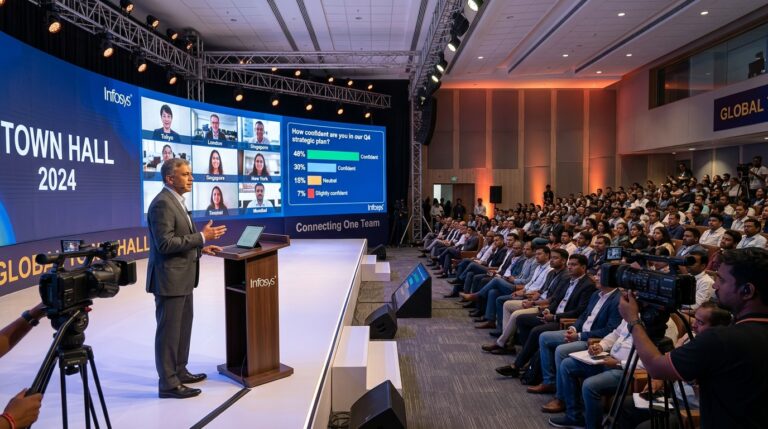 Executive Hybrid Town Hall Production: AV Setup, Multi-Camera Streaming & Global Engagement